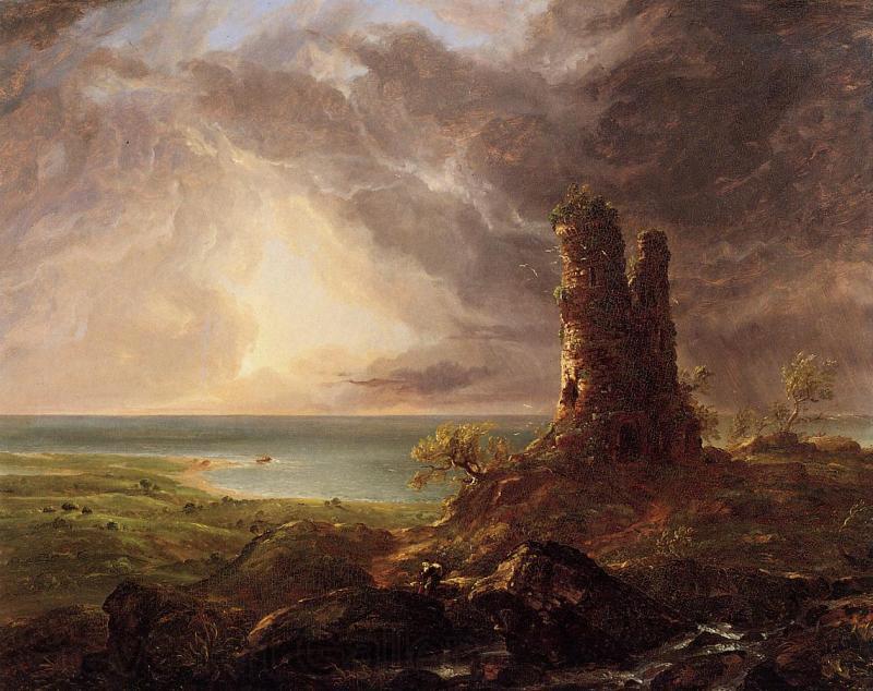 Thomas Cole Romantic Landscape with Ruined Tower Spain oil painting art